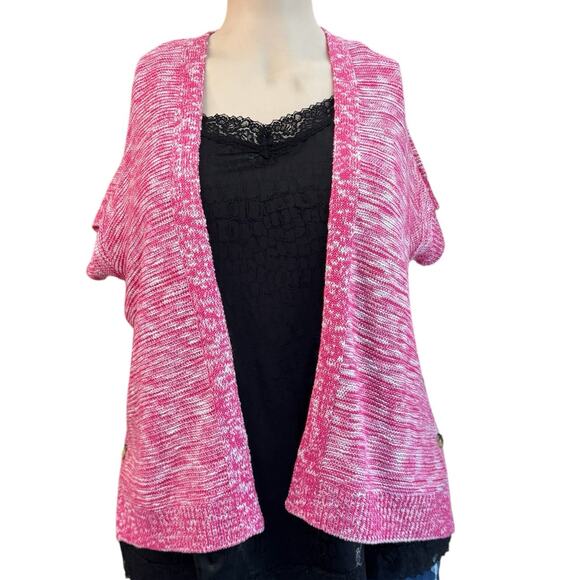 Lane Bryant Sweaters - Lane Bryant Pink Marled Open Front Short Sleeve Cardigan